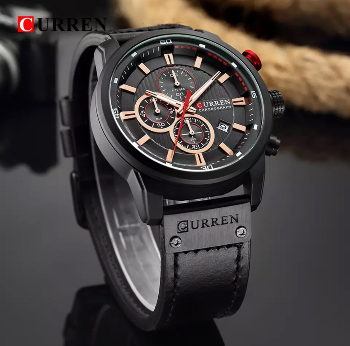 Hidzo Horloge Curren Ø 37 mm - Zwart/Zwart - Inclusief horlogedoosje - Hidzo